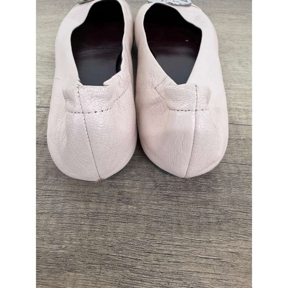 Tory Burch Reva Ballet Flats Pale Pink Leather Mixed Metal Logo Size 9